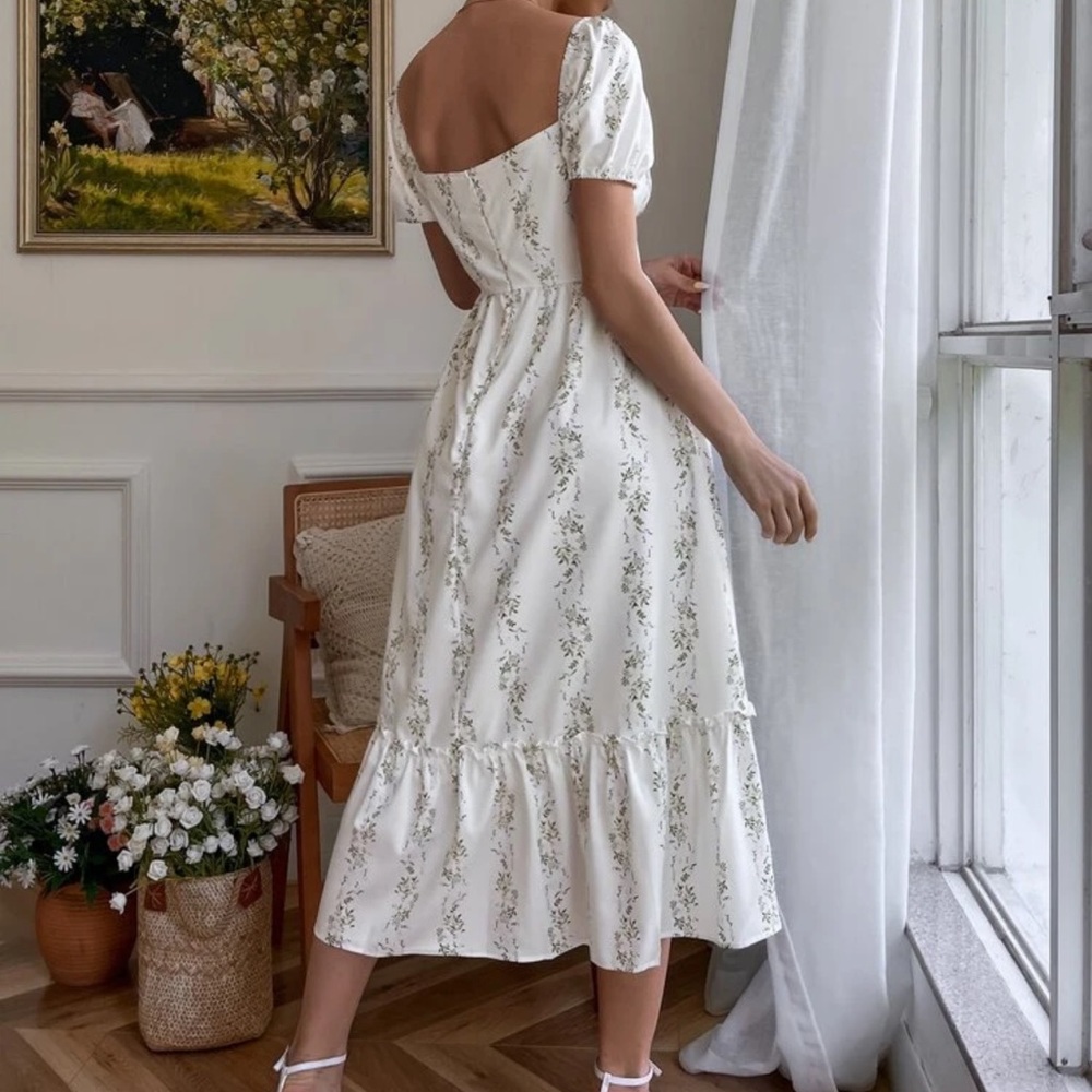 Boho sweetheart floral print ruffle midi dress - Picture 2 of 3